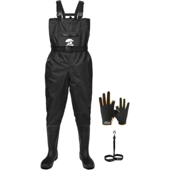 SaphiRose Unisex Black Nylon Waterproof Bootfoot Chest Wader Size M7/W9 SU253 - Picture 1 of 6